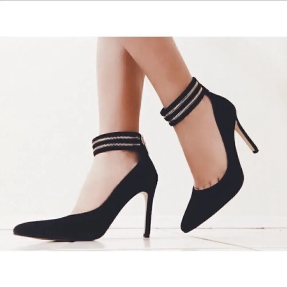 Banana Republic Black Suede Gayle Zip Ankle Heels Size 9